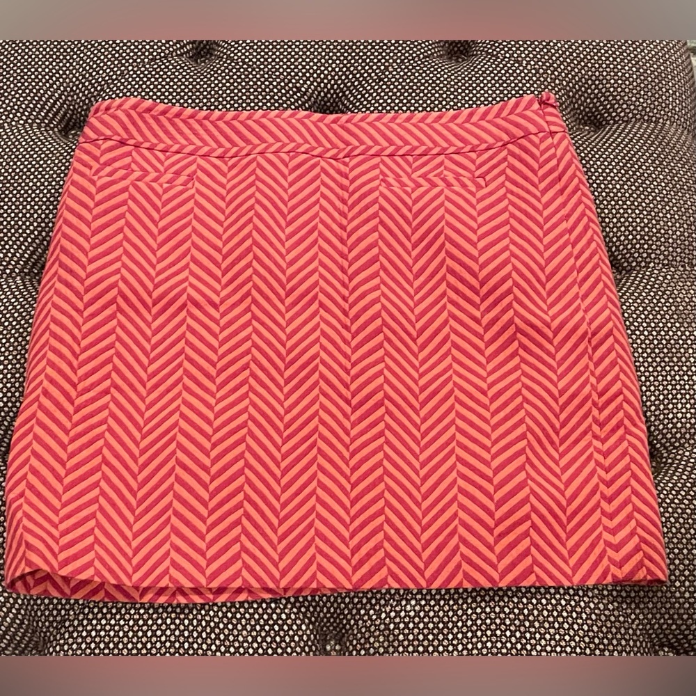 LOFT Pink & orange striped mini skirt. Sz 12. EUC